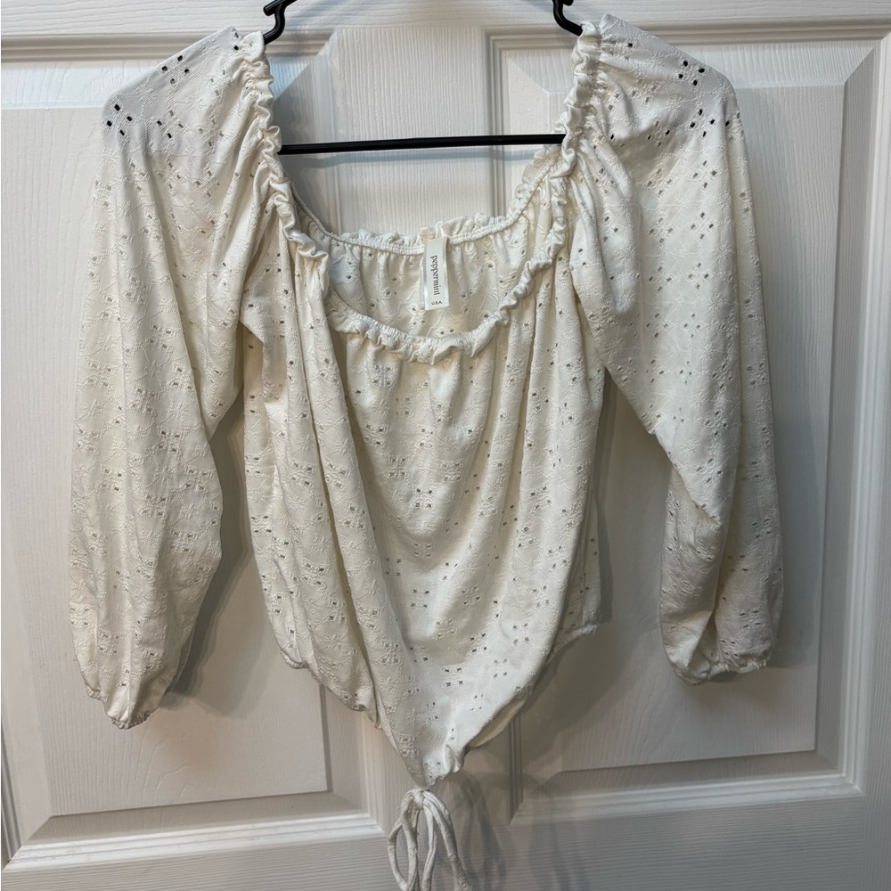 Peppermint Cream Eyelet Blouse